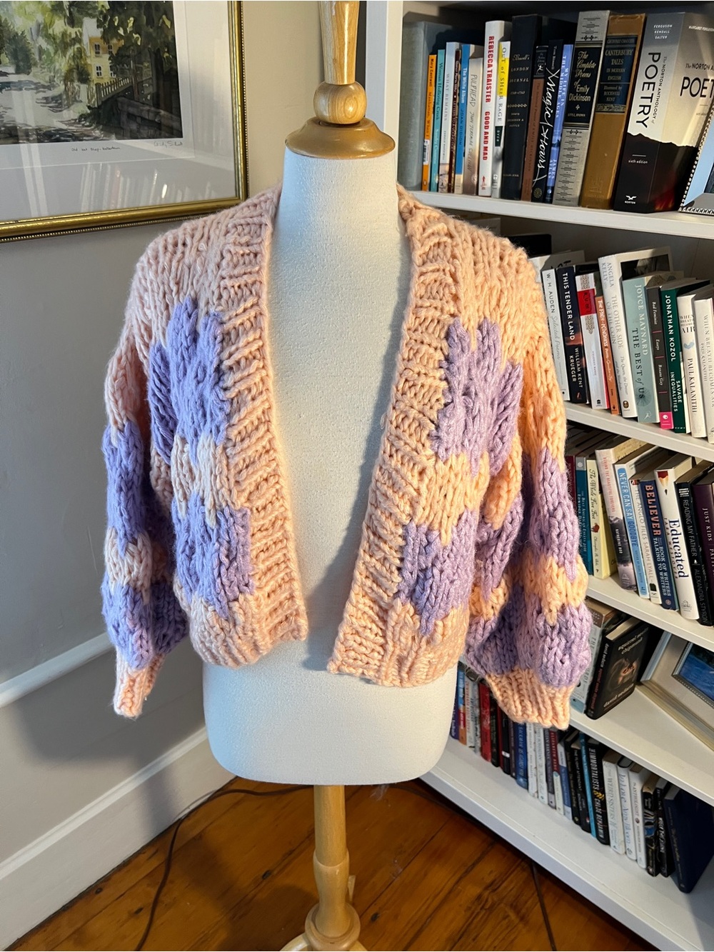 Beginning Boutique Kinley Peach and Lavender Cropped Chunky Knit Cardigan